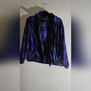 Plaid Zip-Up Jacket in Blue and Purple